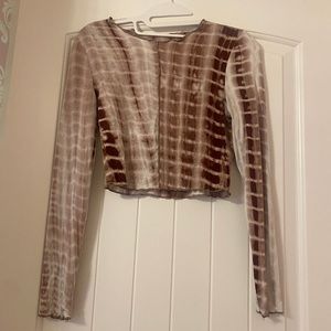 Brown tie die crop long sleeve
